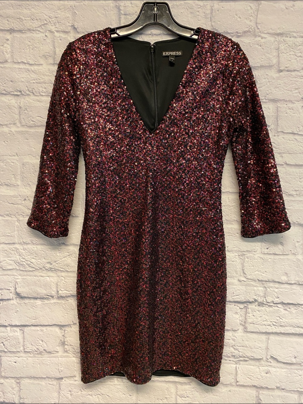 Express Burgundy Sequin V-Neck Mini Dress Size 2
